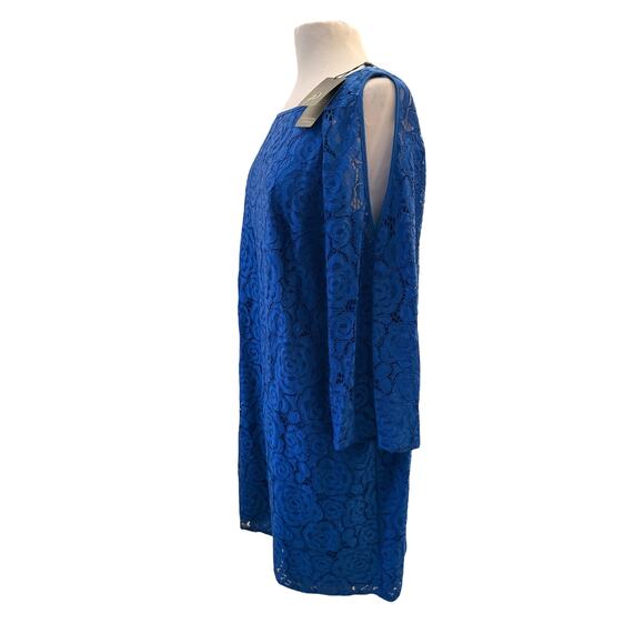 Adrianna Papell Cobalt Blue Lace Overlay Knee Length 18w Exposed Shoulder Dress - Picture 12 of 15